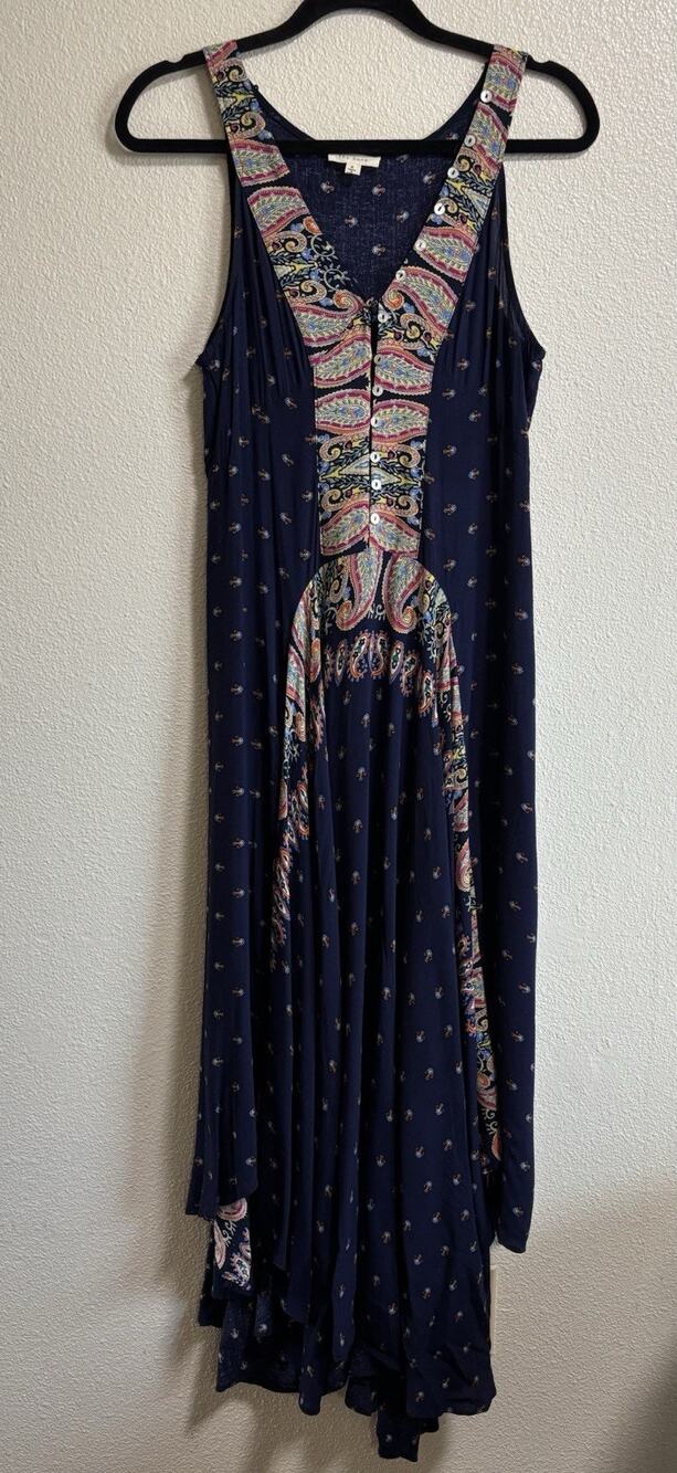 The Sang Maxi Dress Boho Hippy Festival Blue Colorful Paisley Lagenlook Size S